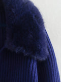 Women Sweater Knit Wear Wool Lapel Cross Short Knitted Jacket