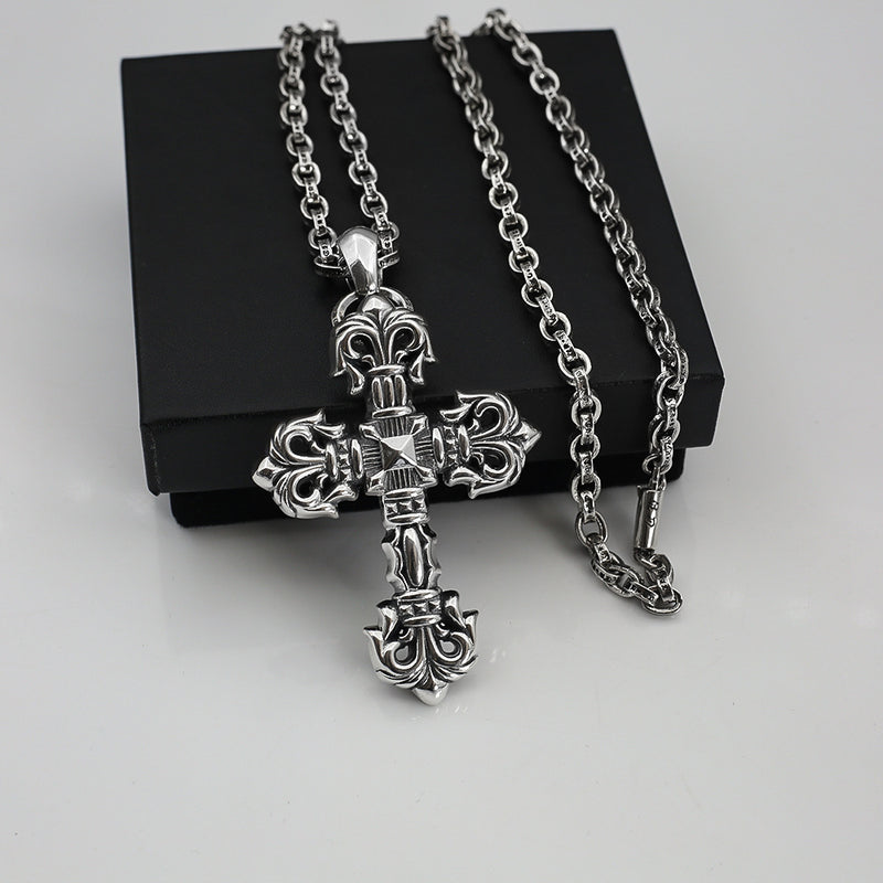 Chrome Hearts Necklace Vintage Flame Vine Cross Pendant