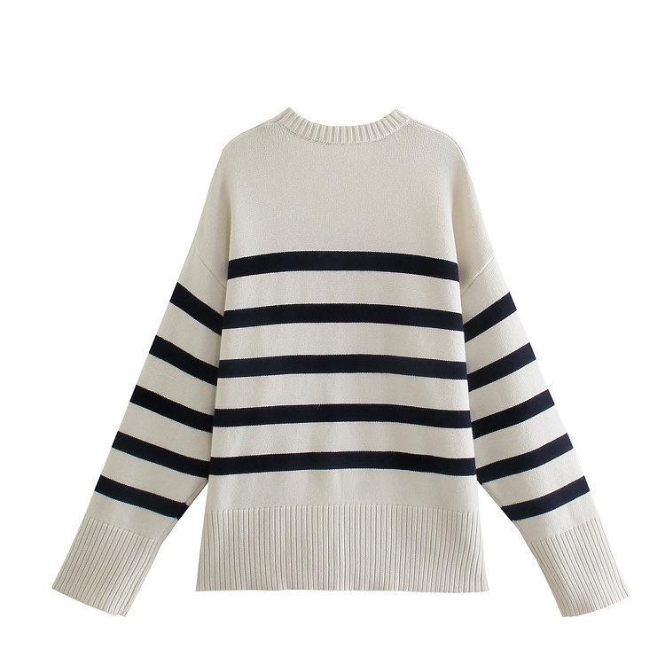Women Sweater Knitwear Autumn and Winter Striped Loose Long Sleeve round Neck Pullover Sweater Sweater