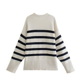 Women Sweater Knitwear Autumn and Winter Striped Loose Long Sleeve round Neck Pullover Sweater Sweater