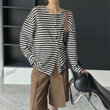Women Cardigan Sweater Autumn Striped Long-Sleeved Top Loose round Neck 8t7300