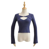 Women Sweater Knitwear Sexy V-neck Knitwear Women's Autumn Winter Retro Slim-Fit Long-Sleeved Pullover Short Sweater