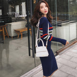 Women Maxi Dress Fall/Winter Striped Bag Dress Sweater