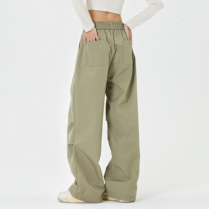 Men Sweatpants Loose Wide Leg Paratrooper Pants Pleated Elastic Waist Casual Straight-Leg Sports Trousers