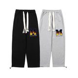 Men Jeans Flame Letter Flocking Embroidered Slacks