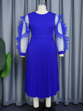 Harlem Night Attire Mesh Stitching Sleeves Pleated Skirt plus Size Dress Pleated Skirt