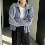 Women Cardigan Sweater Autumn Sweater Cardigan Zipper Turn-down Collar Coat Q625