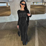 Women Dresses Winter Backless Slim Fit round-Neck Long-Sleeved Dress