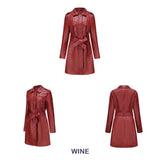 Red Leather Jacket Spring and Autumn Long Sleeve Leather Wind Coat