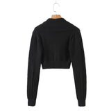 Women Sweater Knitwear Lapel Vintage Knitted Cardigan Women's Navel Short Long-Sleeved Sweater