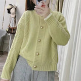 Women Knitwear Autumn Winter Retro Crew Neck Sweater Loose Knitted Cardigan