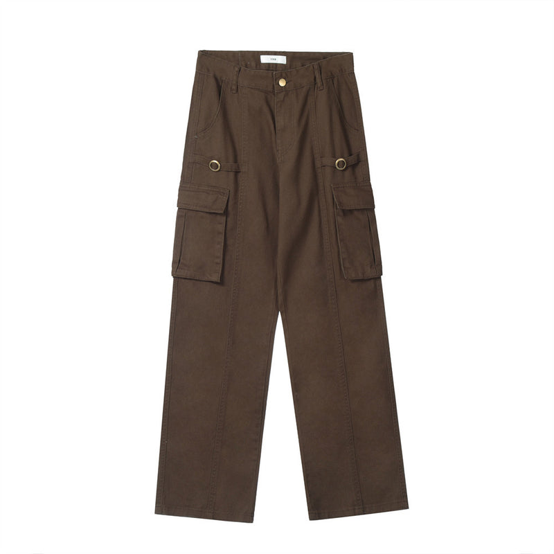Men Sweatpants Casual Working Pants Loose Multi-Pocket Straight-Leg Pants Wide Leg Trousers