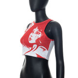 Women T-shirt Summer round Neck Pullover Sleeveless Portrait Top Vest