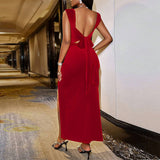 Women Dress Sexy Square-Neck Backless Sheath Dress
