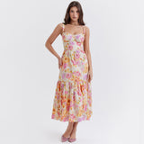 Women Dresses Summer Floral Slip Dress Slim Fit Backless Long Dress (Lbk0409)