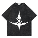 Washed retro T-shirt cartoon print casual cotton summer short sleeves