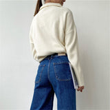 Ladies Leisure Knitwear Polo Collar Sweater Zipper and Lapel Knitwear