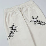 Men Sweatpants Five-Pointed Star Embroidered Slacks Loose Wide-Leg Pants Elastic Waist Mop Pants Trousers