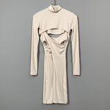 Women Dresses Turtleneck Long Sleeve Blouse V-neck Brace Dress Two-Piece Suit Hip Skirt