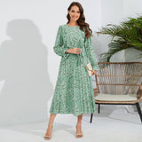 Women Date Dress Autumn and Winter Leisure Floral V-neck Long-Sleeve Dress