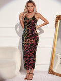 Women Evening Gown Sexy Sling Vintage Party Sequins Dress