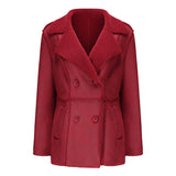 Red Leather Jacket Lapel with Velvet Leather Suede Coat for Women