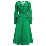 Women Date Dress Autumn and Winter V-neck Bubble Long Sleeve Dress