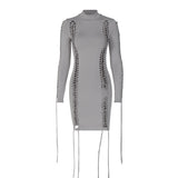 Women Dresses Spring Sexy Hollow out Long Sleeve Narrow Dress