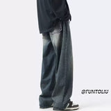 Men Jeans Summer Retro Casual Pants Washed Loose Straight-Leg Wide-Leg Pants