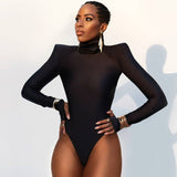 Women Jumpsuit Summer Turtleneck Long Sleeve Finger Stall Slim Fit Dress