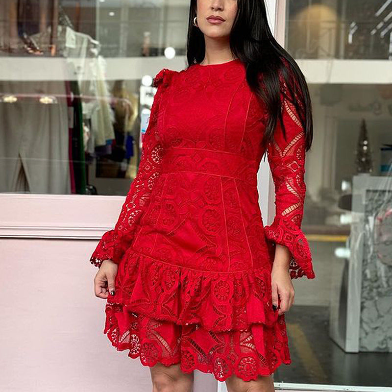 Women Dresses Spring Lace Embroidery Dress (Qymy0409)