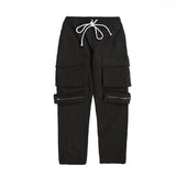 Men Sweatpants Solid Color Multi-Pocket Side Breasted Slit Overalls Casual Straight Trousers