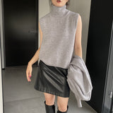 Women Knitted Two-Piece Set Turtleneck Vest Cardigan Knitted Two-Piece X3050