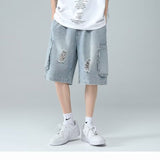 Men Jeans Ripped Workwear Pants Men's Summer Retro Denim Shorts