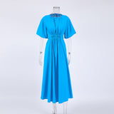 Women Dress Casual Hollow round Neck Puff Sleeve Dress