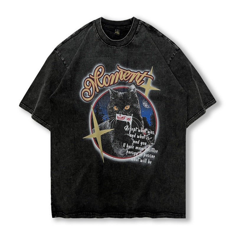 Men T Shirt Vintage Distressed Half Sleeve T-shirt Men and Women Hip Hop