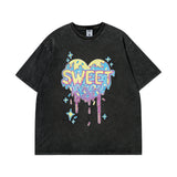Men T Shirt Vintage Cross Wash Short Sleeve T-shirt