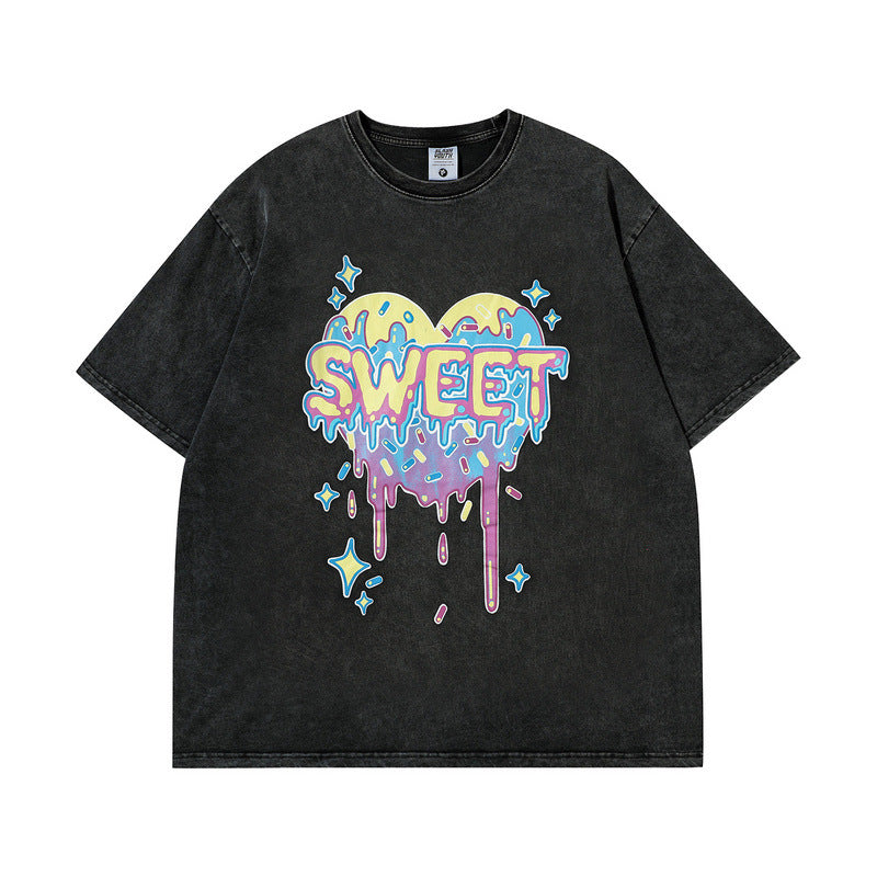 Men T Shirt Heart Printing Couple Short Sleeve T-shirt