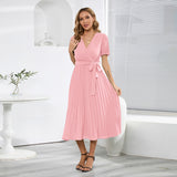 Women Date Dress Summer Puff Sleeve Dress V-neck Dress