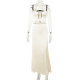 Women Tops Spring Bare Midriff Slim Fit Two-Piece Set Sexy Camisole Mid-Length Dress Set