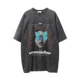 Men Vintage T-Shirt Printed Washed Distressed Short-Sleeved T-shirt Men's Loose round Neck Summer