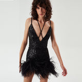 Women Dresses Sexy V-neck Strap Dress Hip Skirt Dress Skirt (Zns0409)