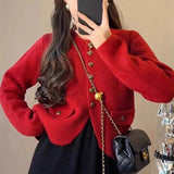 Women Knitted Cardigan Autumn Winter Red Chanel Coat Women's Knitwear Loose Cardigan