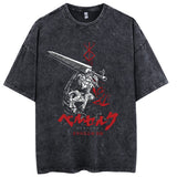 Hip Hop Men Streetwear T-Shirt Retro Vintage Washed Anime