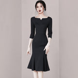 Women Maxi Dress Autumn V-neck Sexy Fishtail Sheath Dress