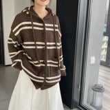 Women Cardigan Sweater Knitted Sweater Autumn and Winter Hooded Cardigan Coat N2350
