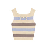 Women Vest Summer Contrast Color Striped Love Heart Openwork Knitted Top