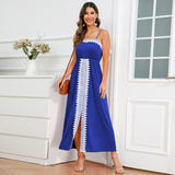 Women Date Dress Lace Slit off-the-Shoulder Tube Top A- line Dress