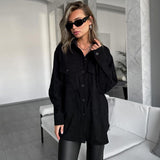 Women Trench Coat Corduroy Coat Autumn and Winter Long Sleeve Retro Long-Sleeved Fleece Sweater