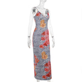 Women Dresses Summer Slim Fit Long Dress Sexy Leopard Strap Dress